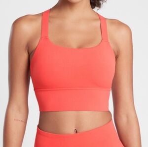 NWOT Athleta Warrior Long Line Size XXS Bra In Powervita Lychee Red!